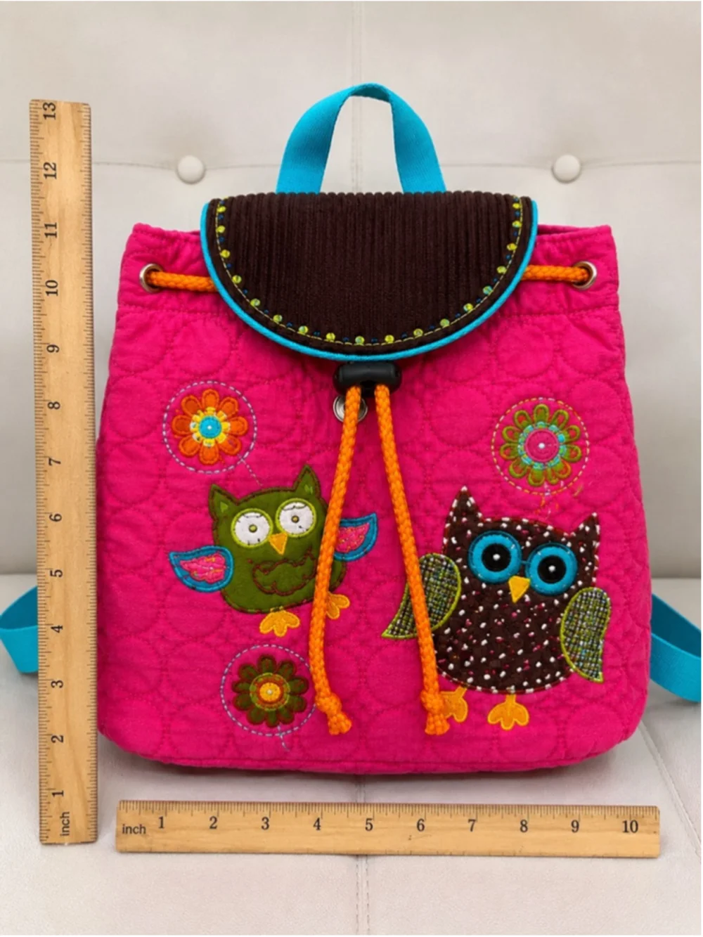 Stephen Joseph Owl Backpack Pink Quilted Drawstring Kids Preschool Daycare Bag